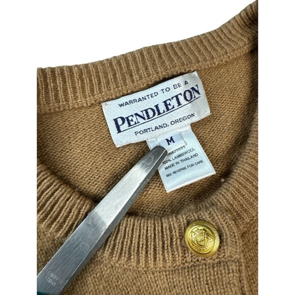 Vintage Pendleton Crew Neck Sweater Cardigan Gold Buttons Tan Lambswool Medium - Picture 4 of 10